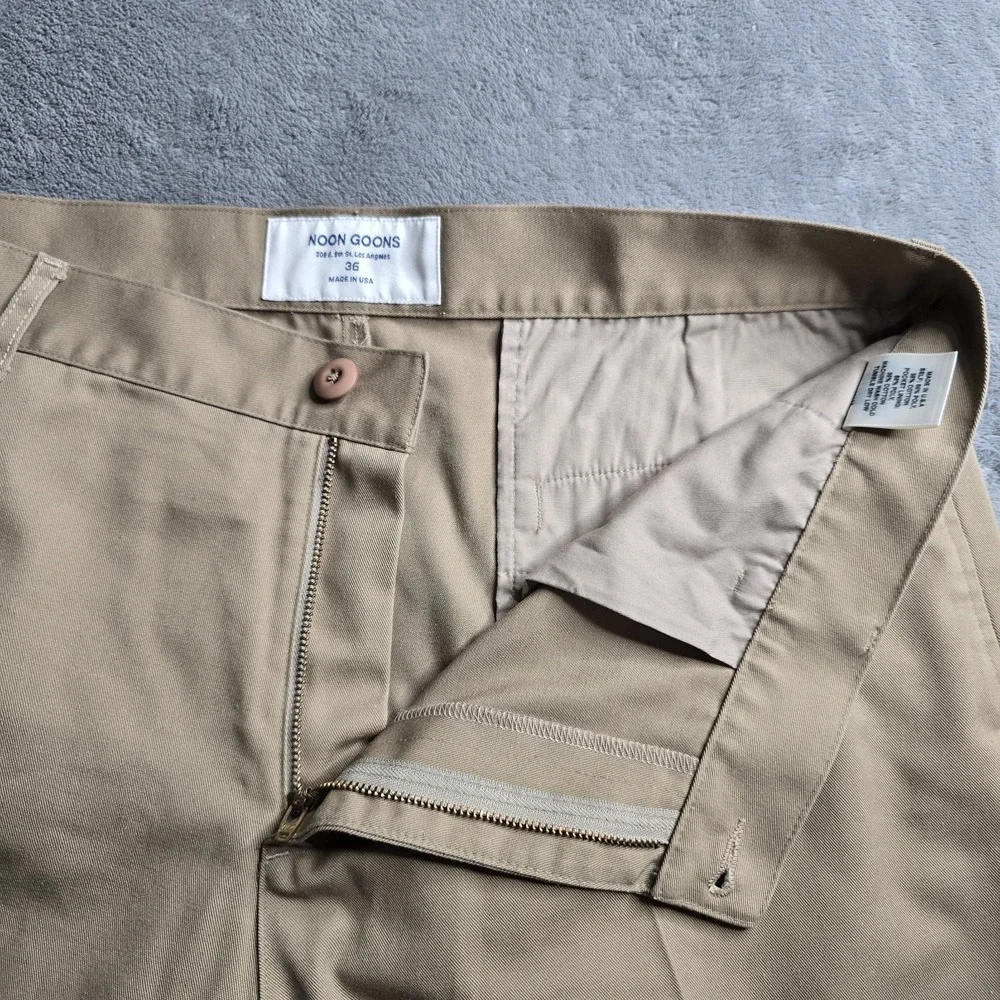 Noon Goons Pants Mens 36x34 (38) Khaki Tan Casual Club Trousers Creased USA Made